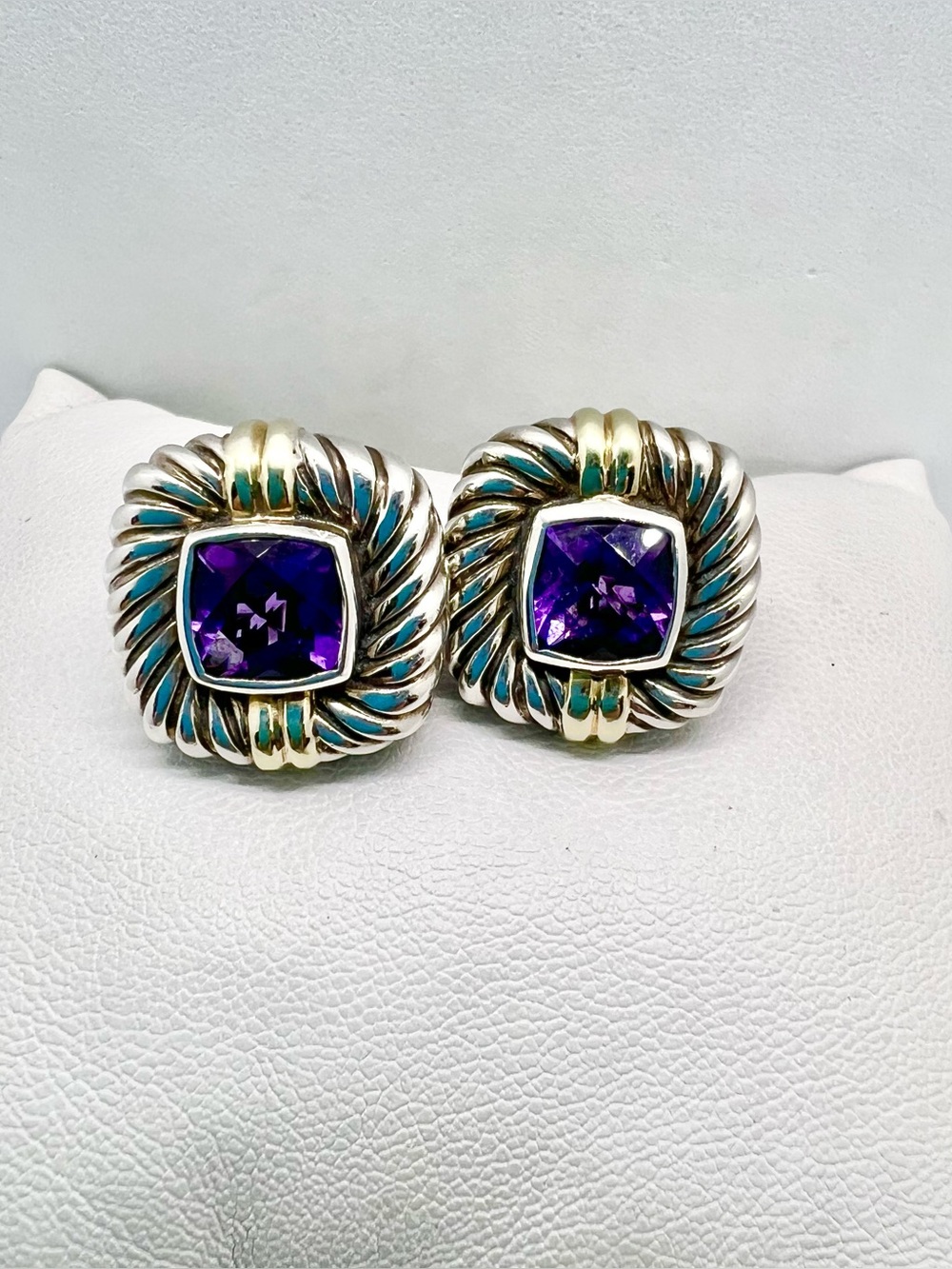 David Yurman Renaissance Earrings With Amethyst and Gold